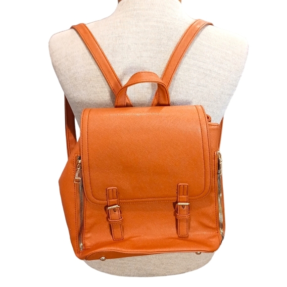 Womens Backpack Handbag Pockets Faux Leather Brown  Large - Picture 1 of 9